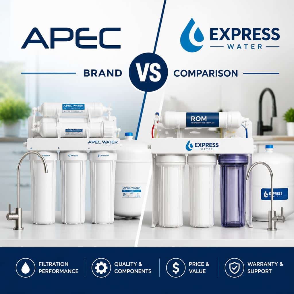 APEC and Express Water traditional under-sink reverse osmosis systems compared side by side