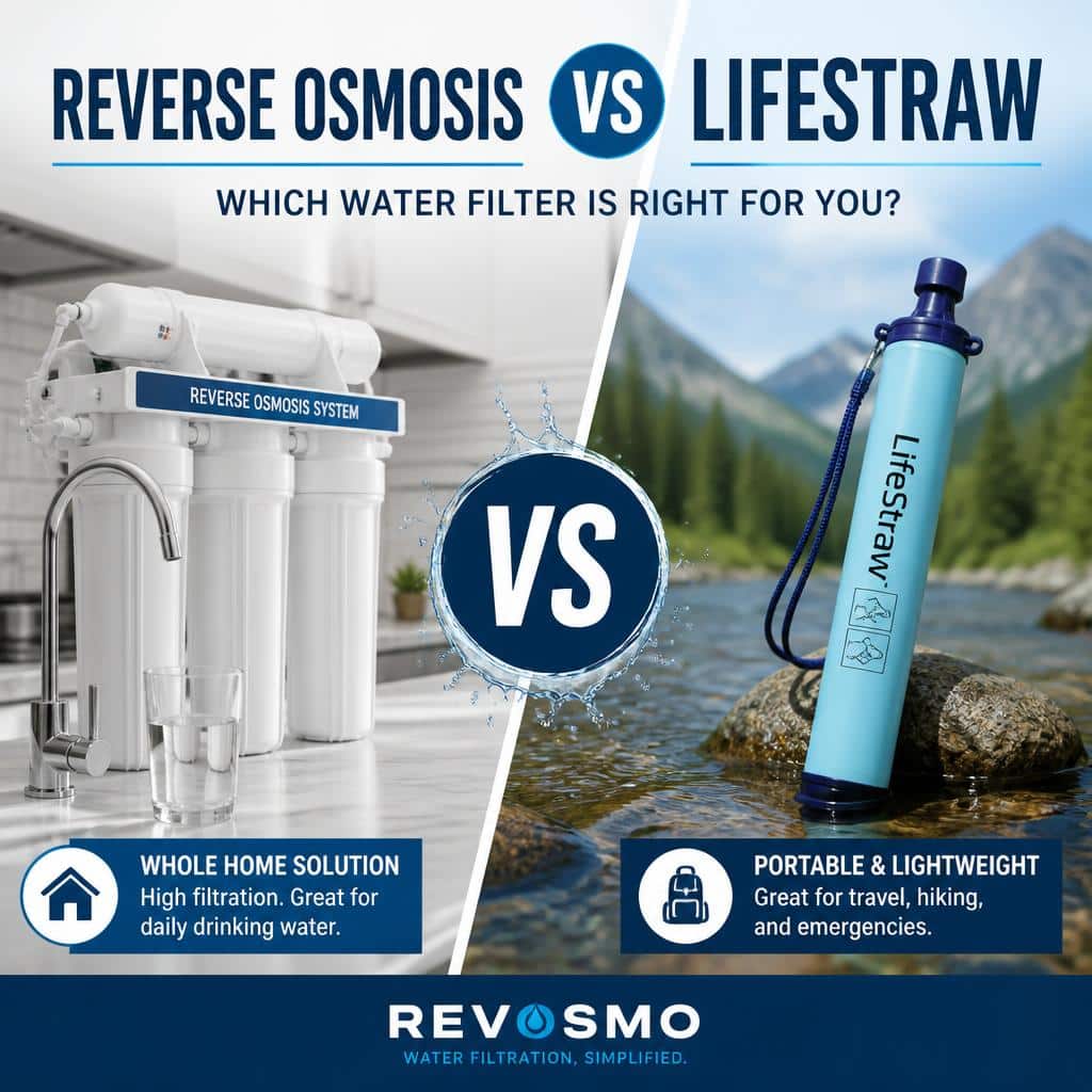 Reverse osmosis system and LifeStraw water filter compared side by side