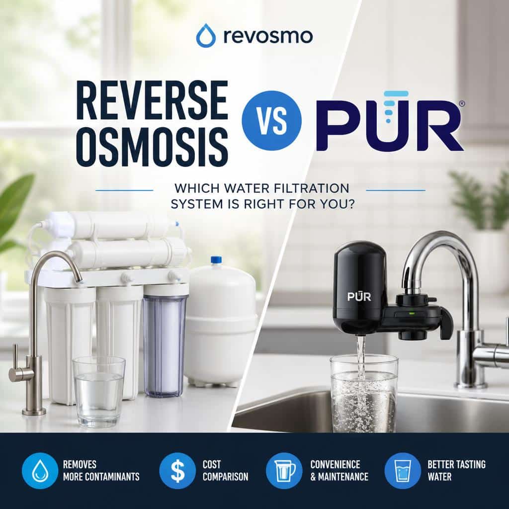 Reverse osmosis system and PUR faucet water filter compared side by side