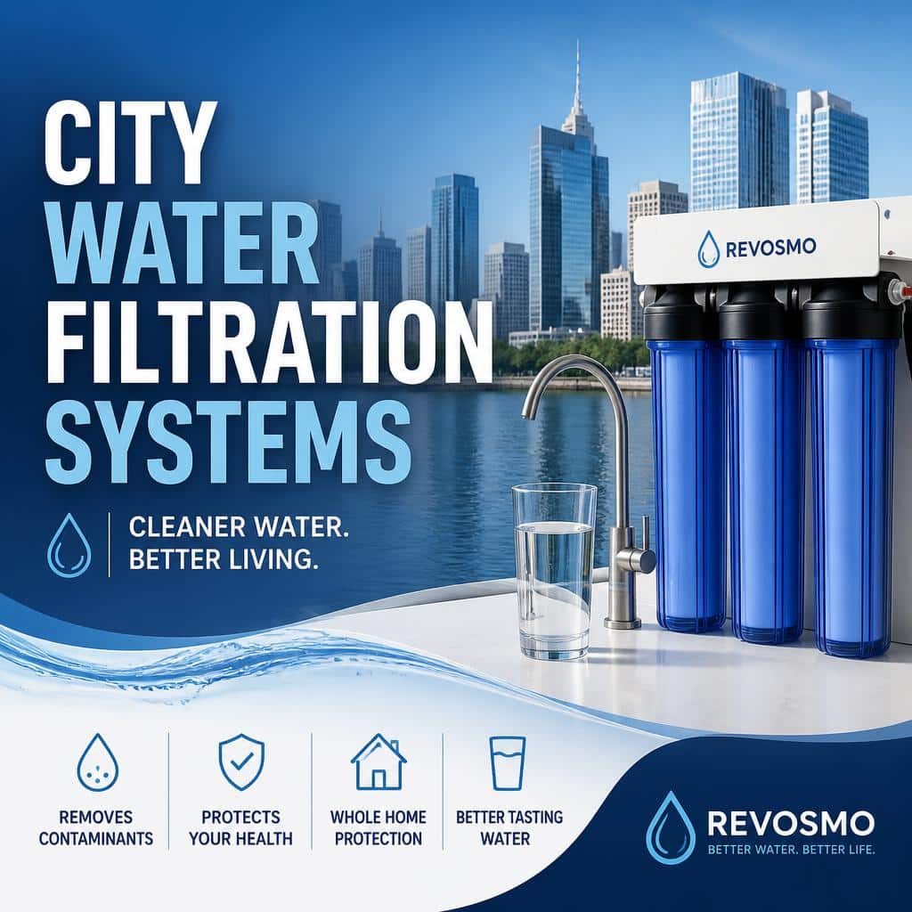 Whole-house city water filtration system for municipal water